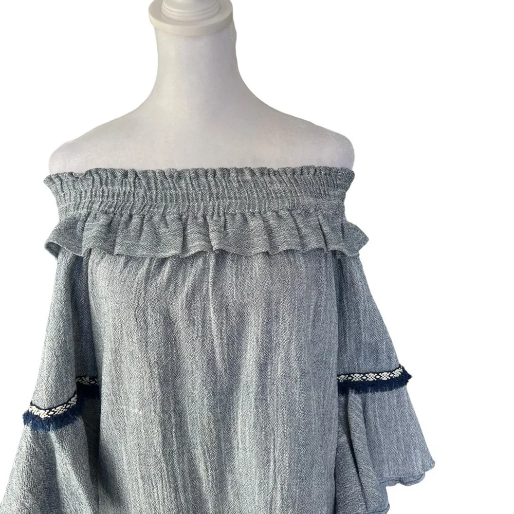 MISA Los Angeles - Vanessa Denim Chambray Off Shoulder Dress Sz XS
